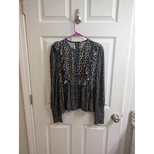Anthropologie Bl-nk London Moira Ruffled Peplum Top Leopard - Size XS